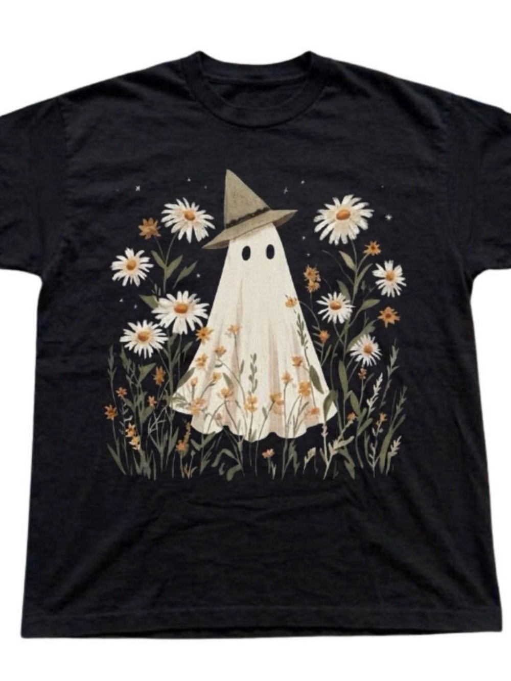 Black Ghost & Daisies Graphic Tee